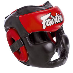 Шлем боксерский с полной защитой кожаный FAIRTEX (HG13-LACES, красно-черный)