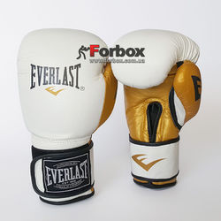 Боксерські шкіряні рукавички EVERLAST з натуральної шкіри (MA-6750-W, біло-золотий)