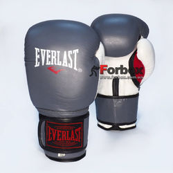 Боксерські шкіряні рукавички EVERLAST з натуральної шкіри (MA-6750-GR, біло-сірий)