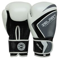 Перчатки боксерские Zelart Contender 2.0 натуральная кожа (VL-8202-W, бело-серо-черный)
