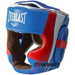 Шлем тренировочный Everlast кожа с полной защитой (BO-5242-B, синий)